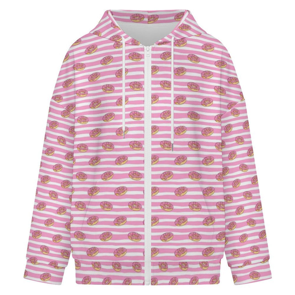 Pink Doughnut Stripes Women's Full-Zip Hoodie