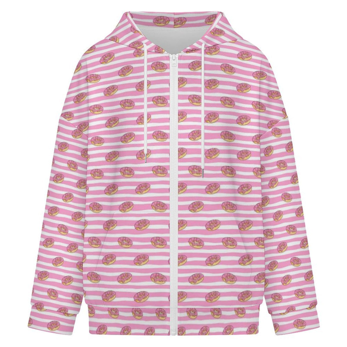 Pink Doughnut Stripes Women's Full-Zip Hoodie