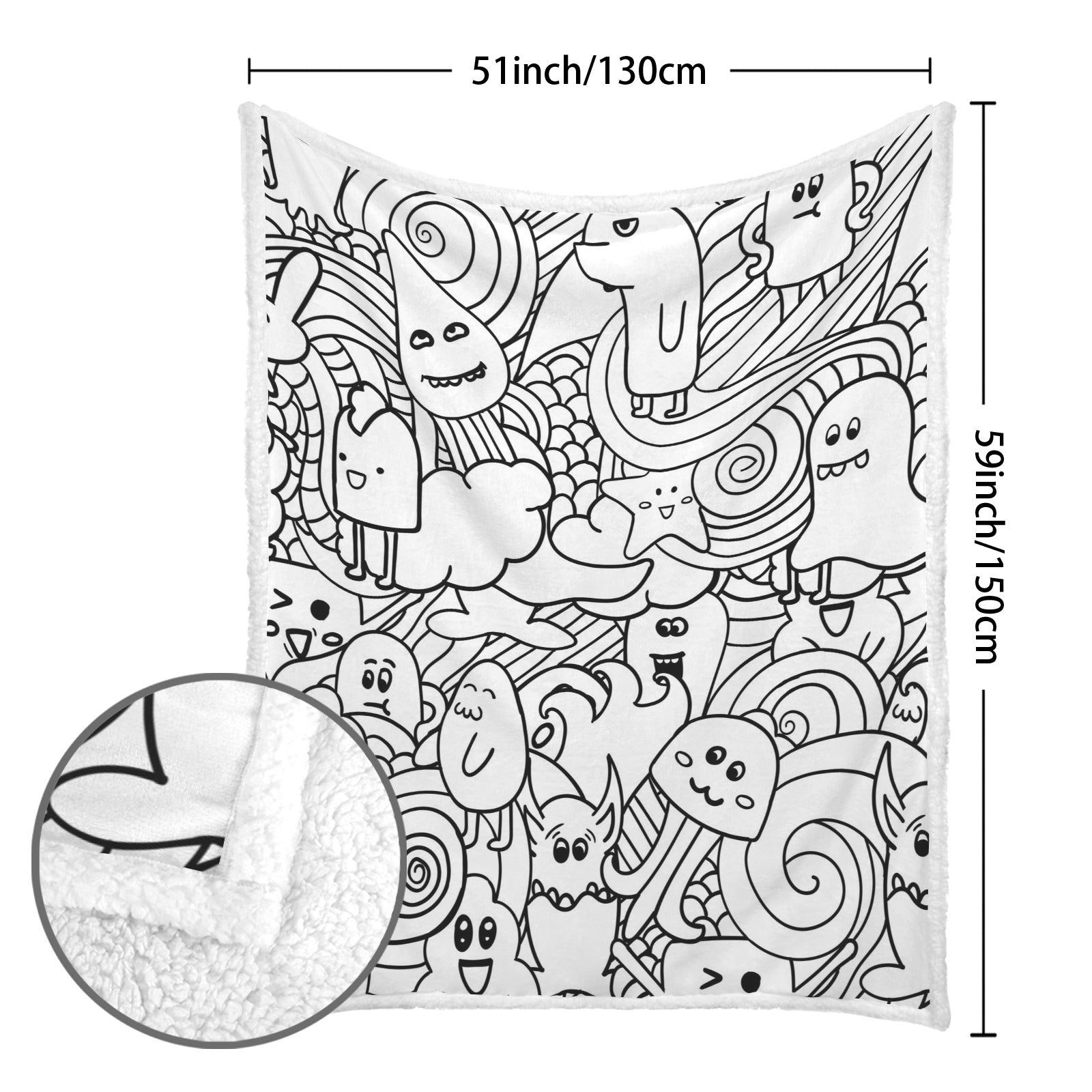 Black And White Creatures - Double-Layer Fleece Blanket 51"x59"