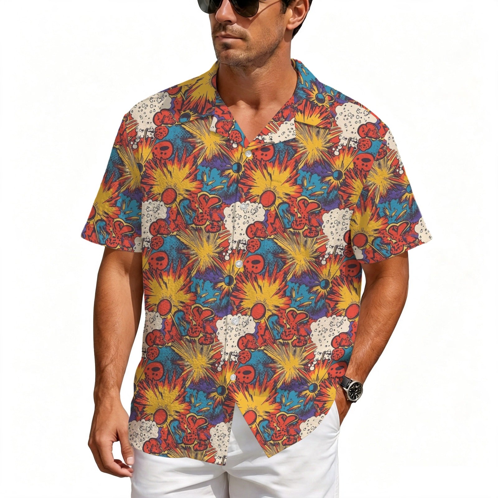 Comic Book Explosions Men's Crinkle Hawaiian Shirt