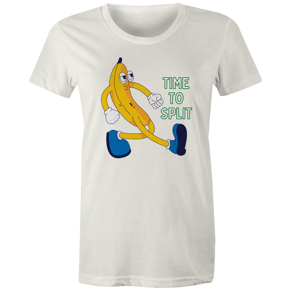 Banana, Time To Split - Womens T-shirt Natural Womens T-shirt Food Printed In Australia