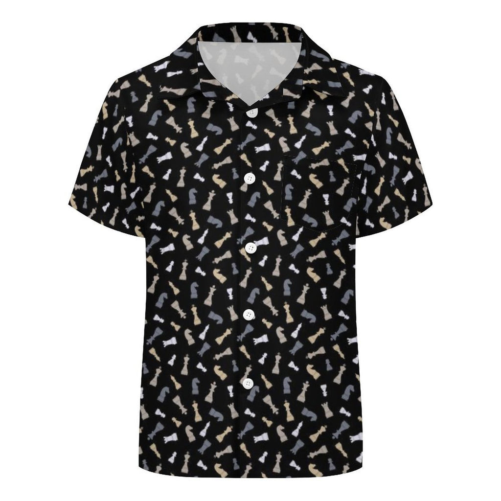 Chess Pattern Kids Youth Short Sleeve Button Up Shirt