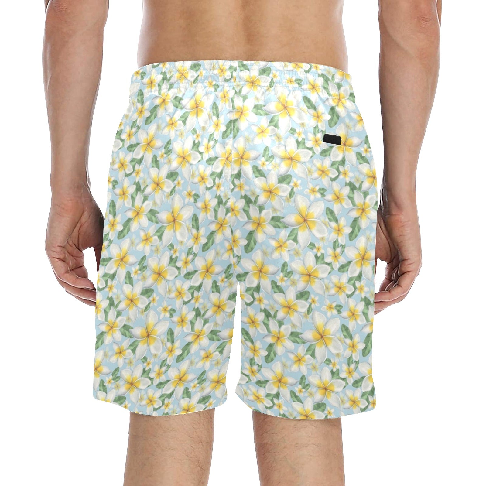 Delicate Frangipani Men's Mid-Length Beach Shorts Men's Mid-Length Beach Shorts Plants Printed Offshore
