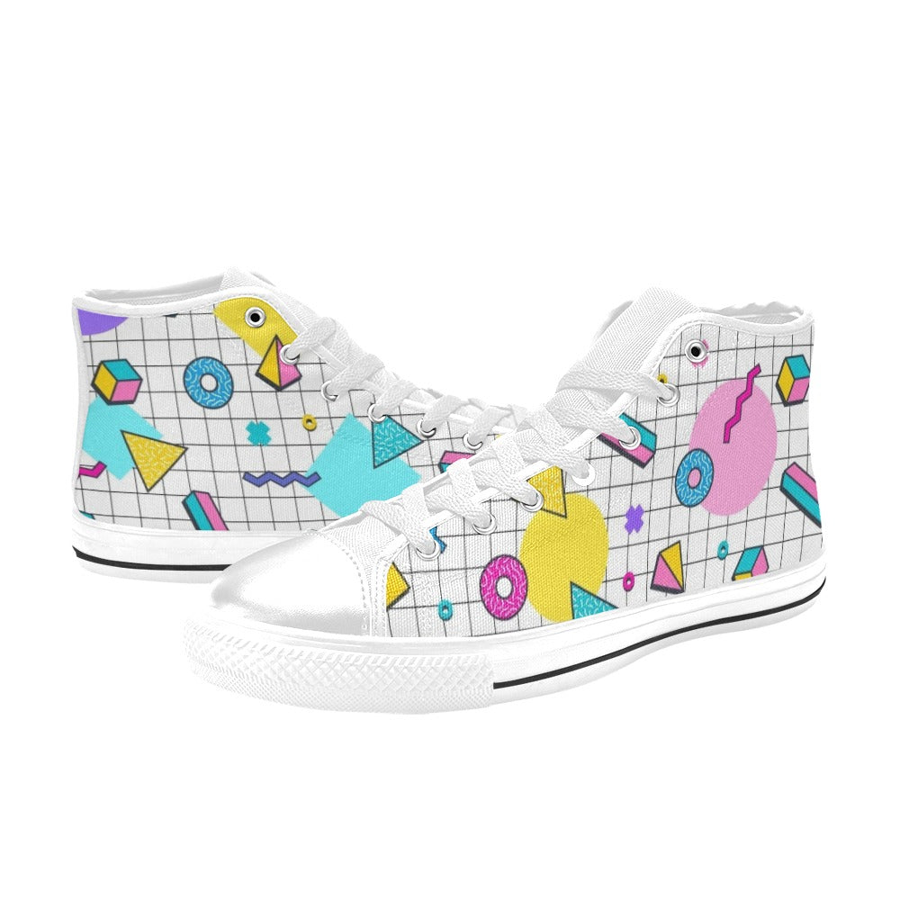 80's Grid - Kids' High Top Canvas Shoes Kids High Top Canvas Shoes Printed Offshore Retro
