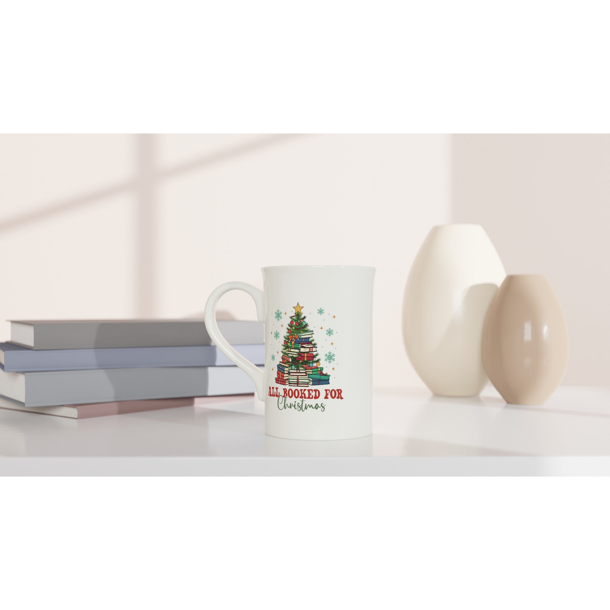 All Booked For Christmas White 10oz Porcelain Slim Mug Porcelain Mug