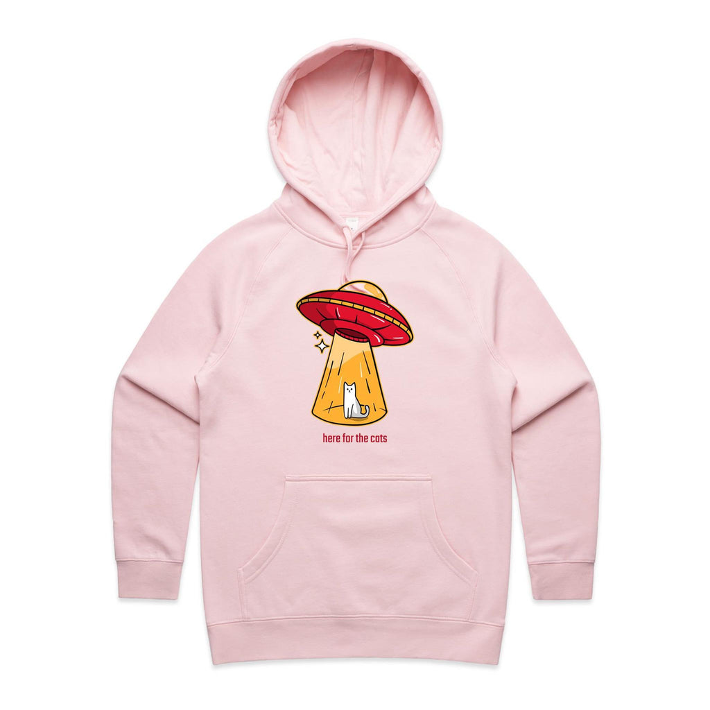 UFO, Here For The Cats - Womens Hoodie Pink Womens Hoodie animal Printed In Australia Sci Fi