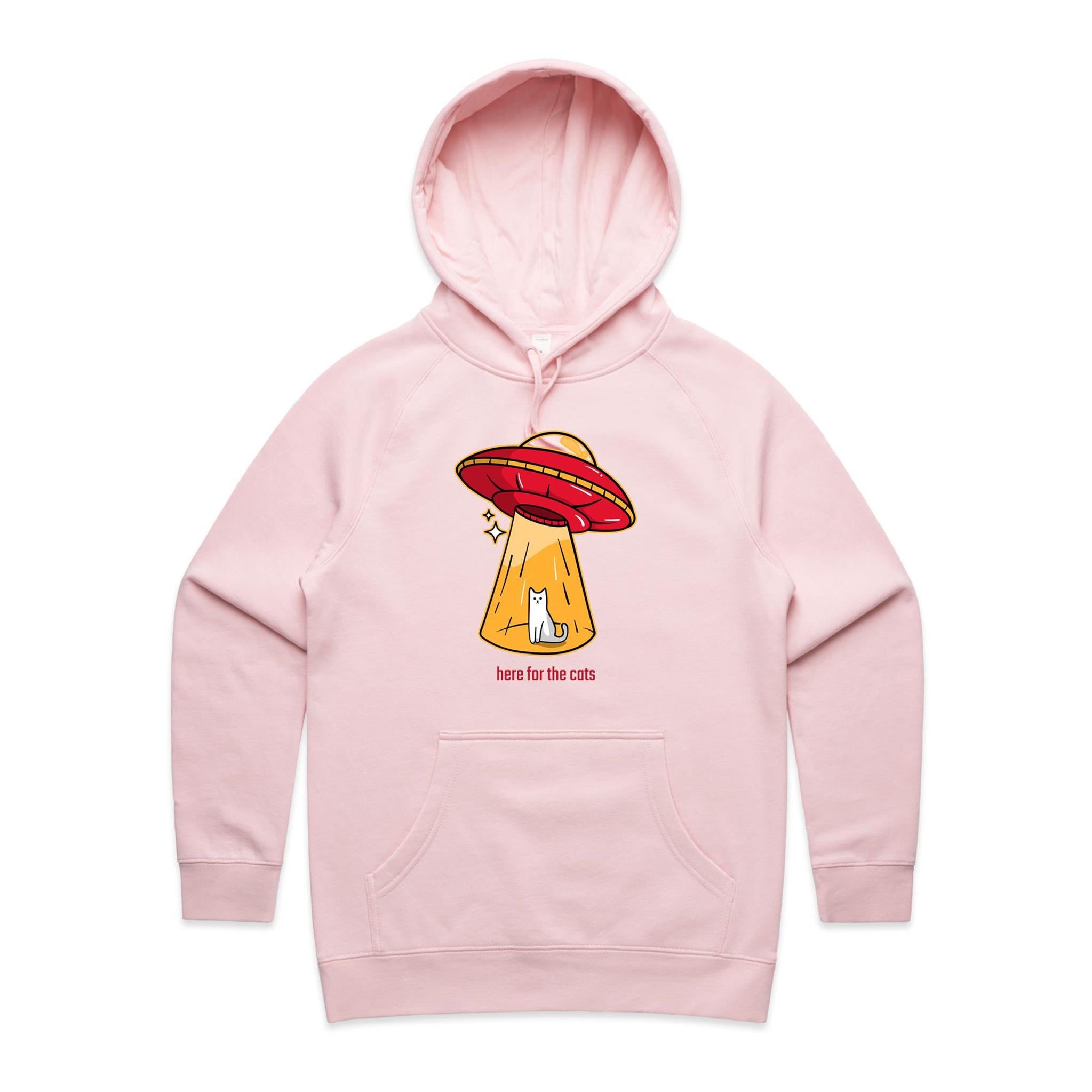 UFO, Here For The Cats - Womens Hoodie Pink Womens Hoodie animal Printed In Australia Sci Fi