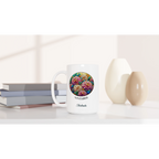 Personalise - Stained Glass Birth Month Flowers - White 15oz Ceramic Mug Personalised 15oz Mug Birthday customise Globally Fulfilled Name personalise Plants