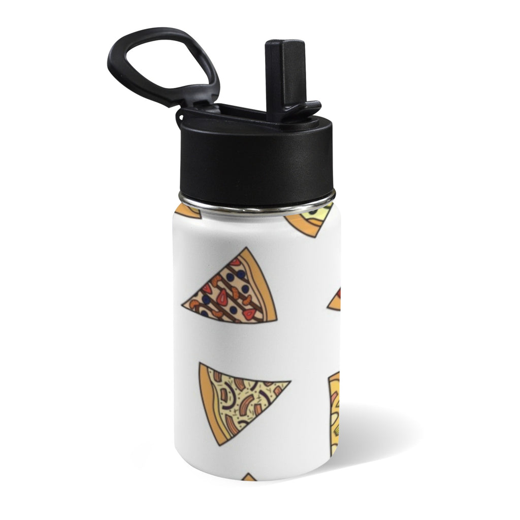 Pizza Slices On White 12oz Kids Water Bottle with Straw Lid