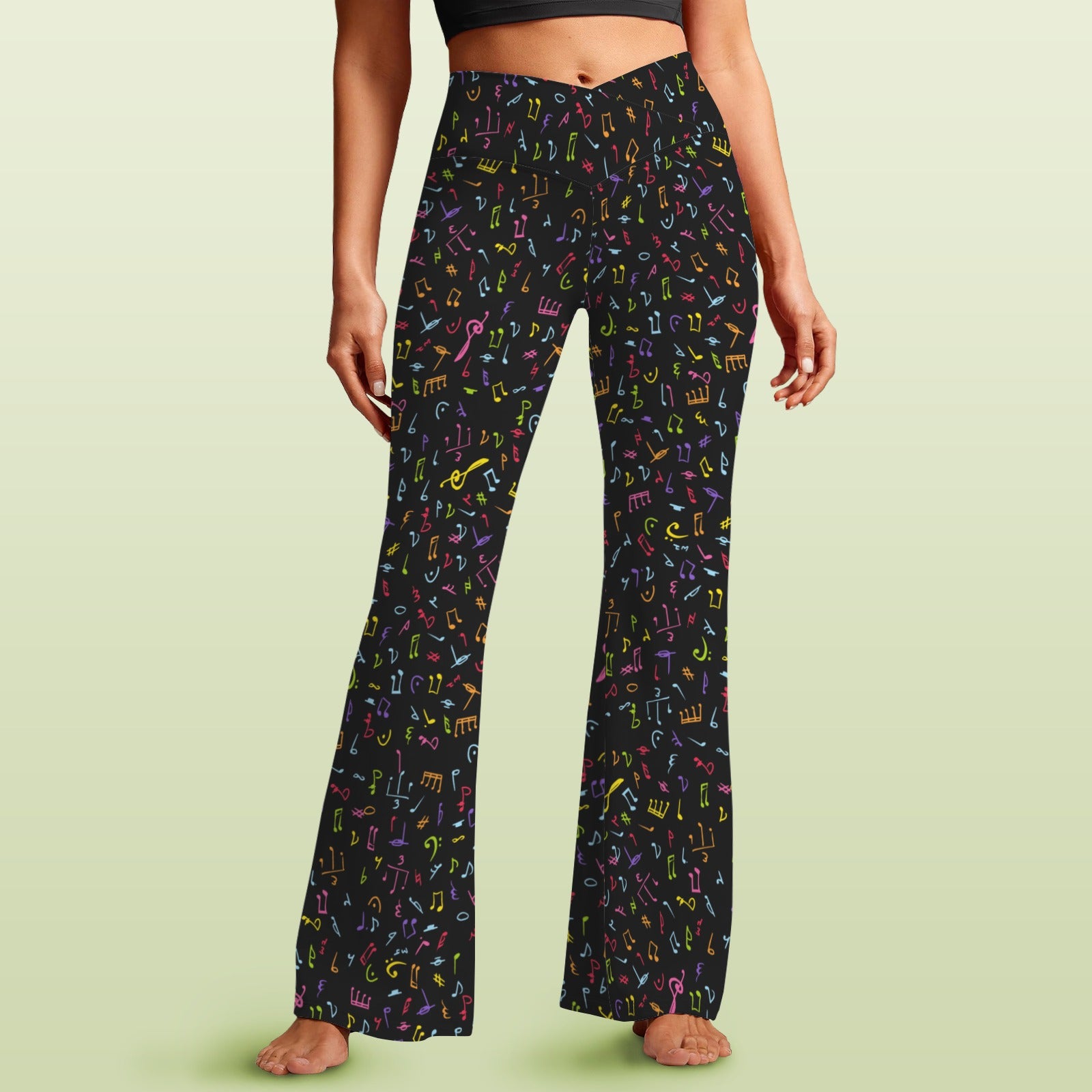 Music Notes High Waist Crossover Tummy Control Flare Leggings 5XL High Waist Flare Leggings Music Printed Offshore