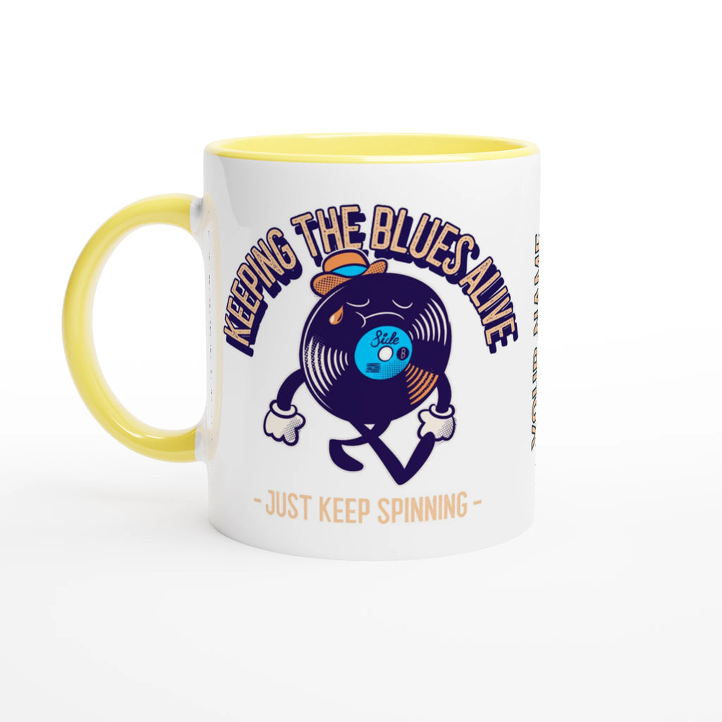 Personalise - Keeping The Blues Alive - White 11oz Ceramic Mug Ceramic Yellow Personalised Mug customise Globally Fulfilled Music personalise