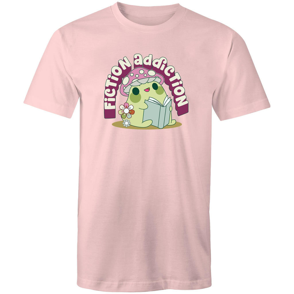 Fiction Addiction - Mens T-Shirt Pink Mens T-shirt Printed In Australia Reading