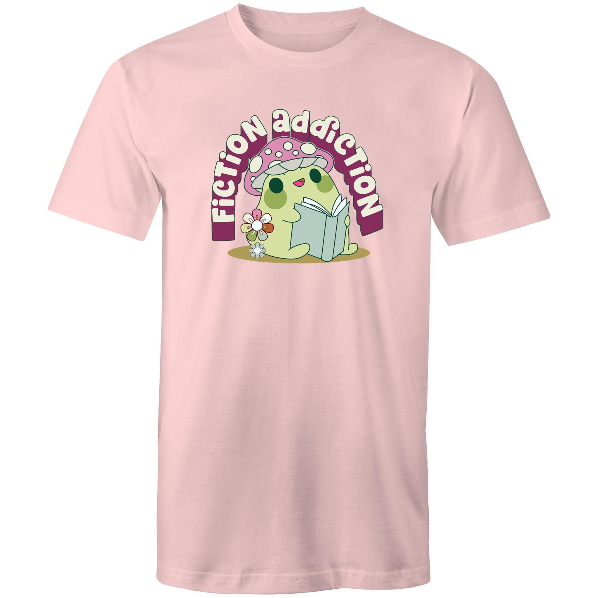 Fiction Addiction - Mens T-Shirt Pink Mens T-shirt Printed In Australia Reading