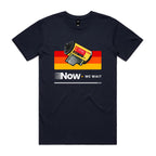 Camera Film, Now We Wait Men's AS Colour T-shirt Navy Mens T-shirt Printed In Australia Retro