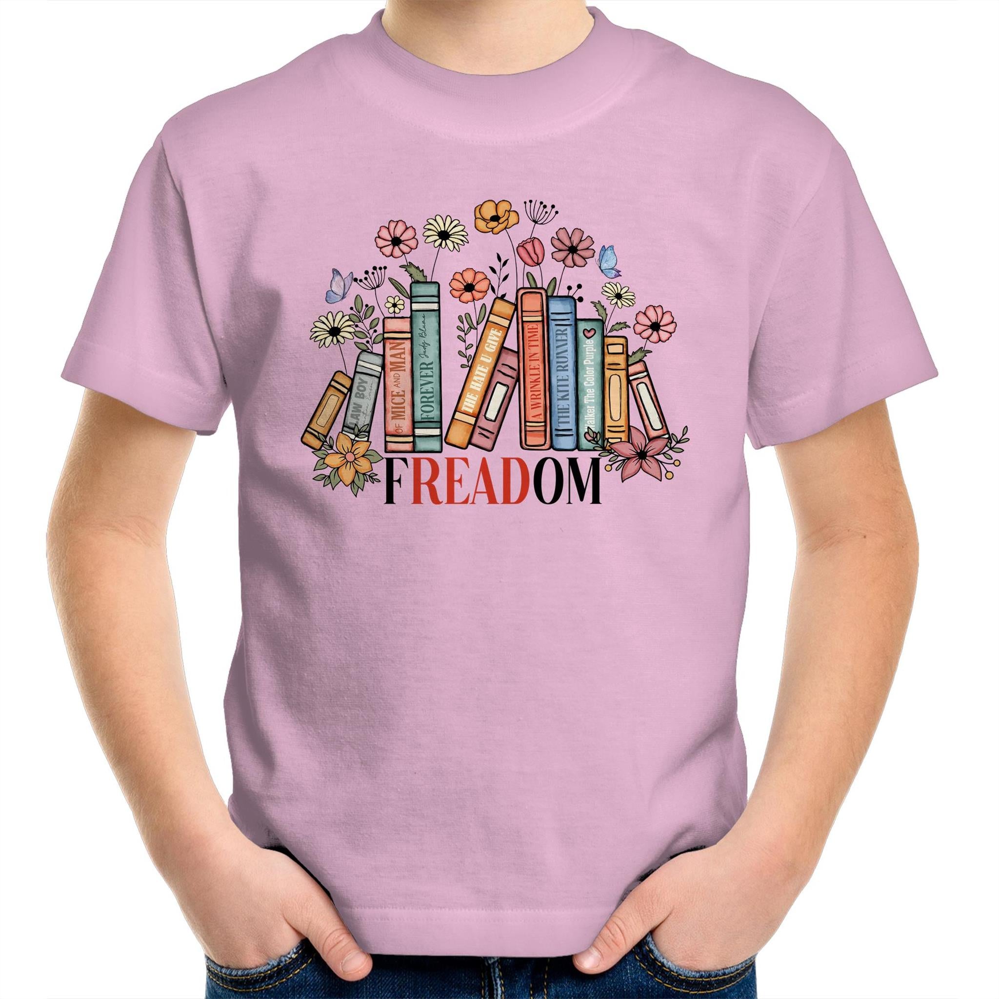 Freedom, Reading Books - Kids Youth T-shirt Pink Kids Youth T-shirt Printed In Australia Reading
