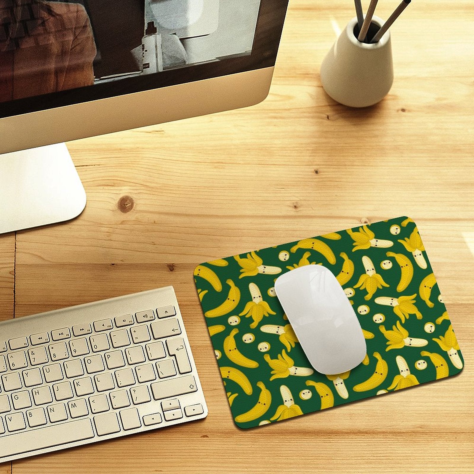Happy Bananas Leather Mouse Pad Leather Mouse Pad Food Printed Offshore