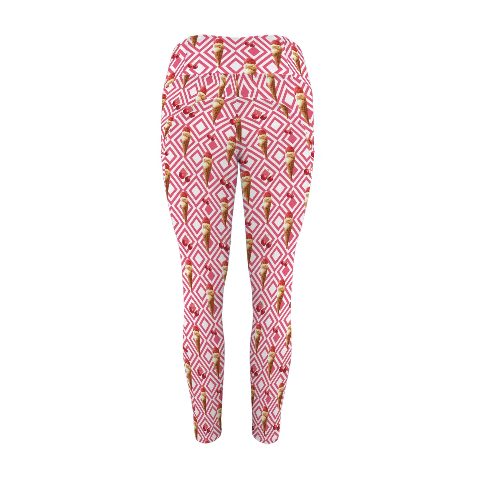 Cherry Ice-cream - Women's High Waist Pockets Yoga Leggings