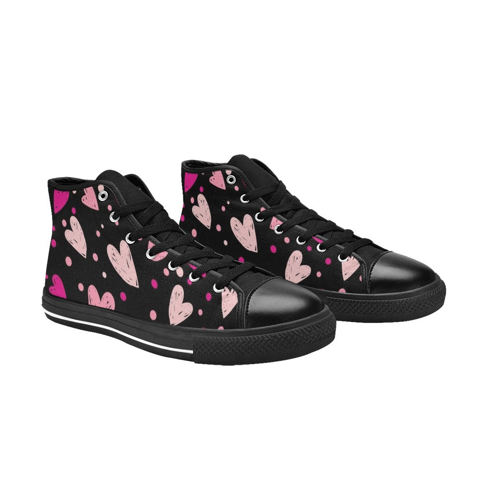 Pink Hearts - Women's High Top Canvas Shoes Womens Classic High Top Shoes Love Printed Offshore