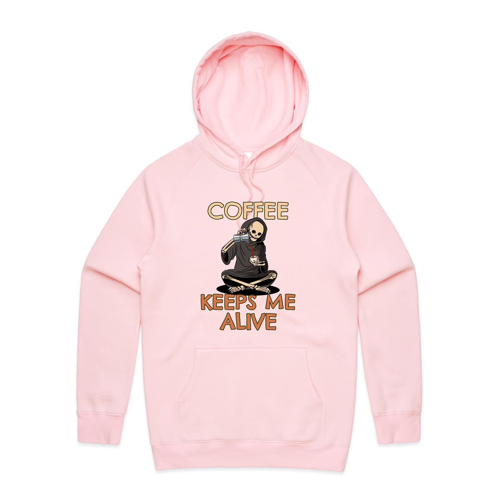 Coffee Keeps Me Alive, Skeleton - Mens Hoodie Pink Mens Hoodie Coffee Printed In Australia
