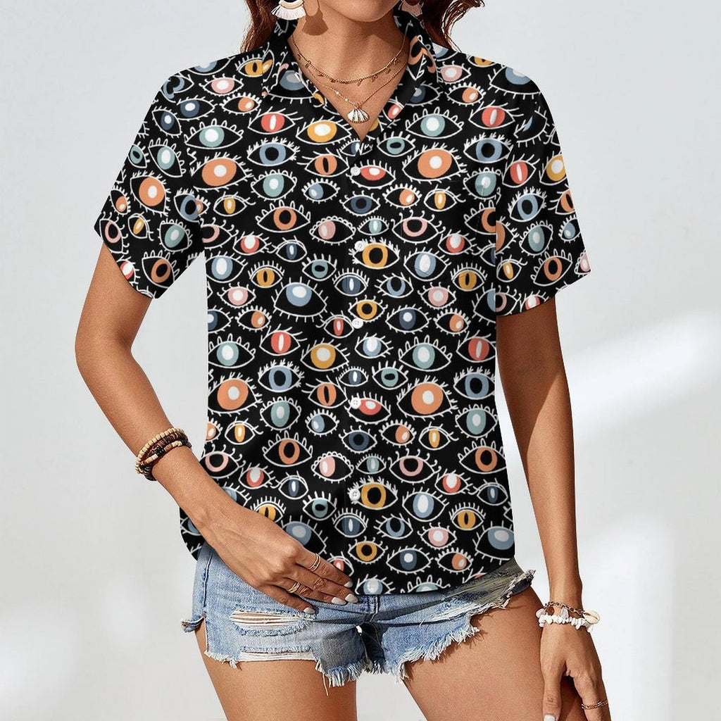 Eyes On Black - Women's Short-Sleeve Button Up Shirt