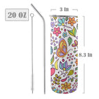Hippie Butterfly And Flowers - 20oz Tall Skinny Tumbler with Lid and Straw