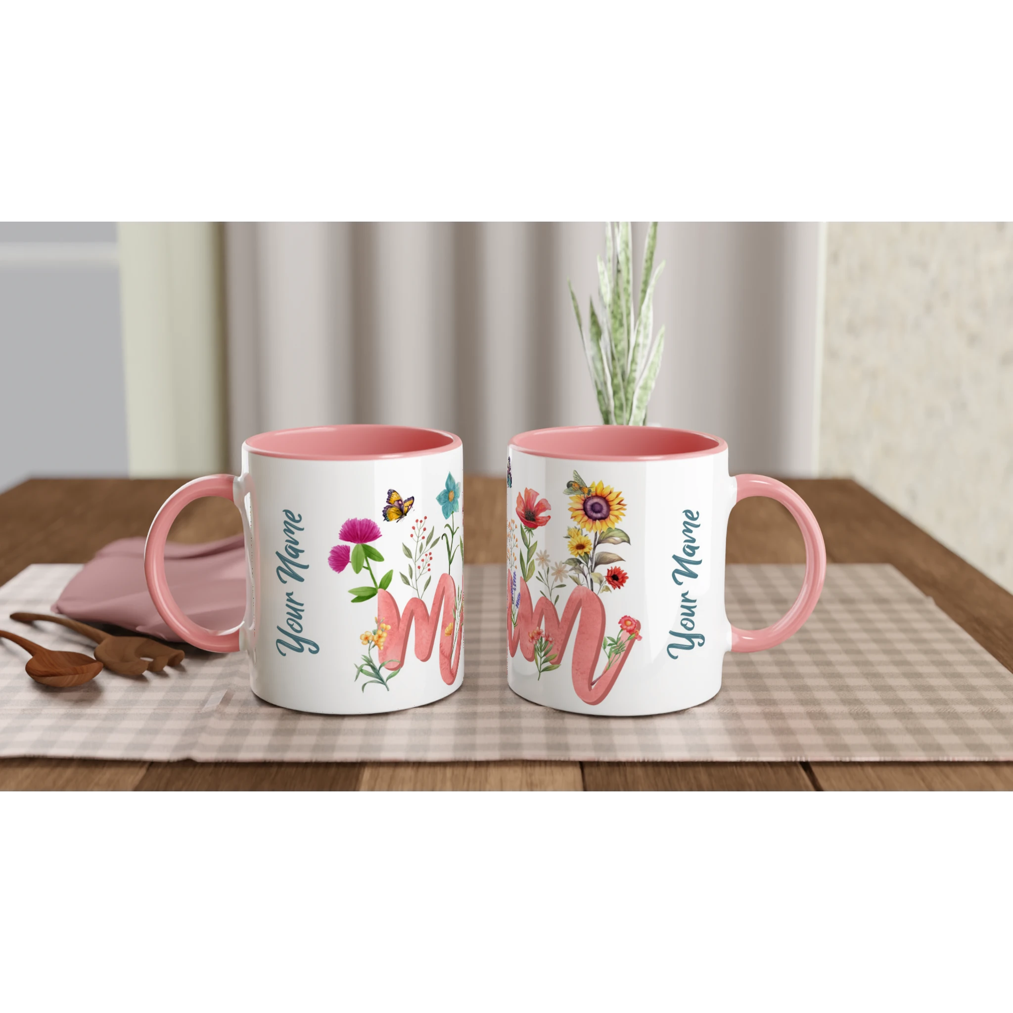 Personalised - Mum With Flowers And Butterflies - 11oz Ceramic Mug Ceramic Pink Personalised 11oz Mug Globally Fulfilled Mum