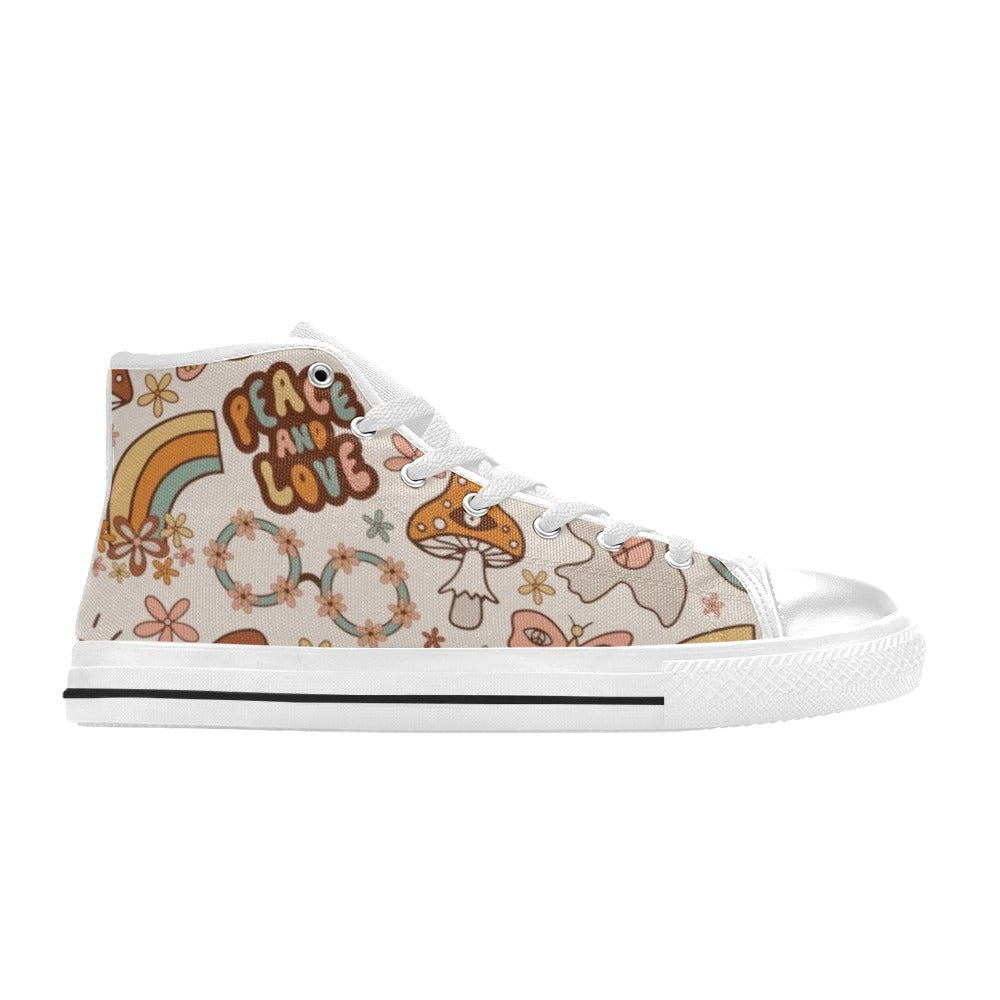 Peace And Love Kids High Top Canvas Shoes