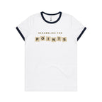 Scrabbling For Points - Women's Ringer Tee White Navy Womens Ringer T-shirt Games Printed In Australia