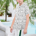 Black And White Creatures Senior Kids Hawaiian Shirt Senior Kids Hawaiian Shirt 8-15 Printed Offshore Sci Fi