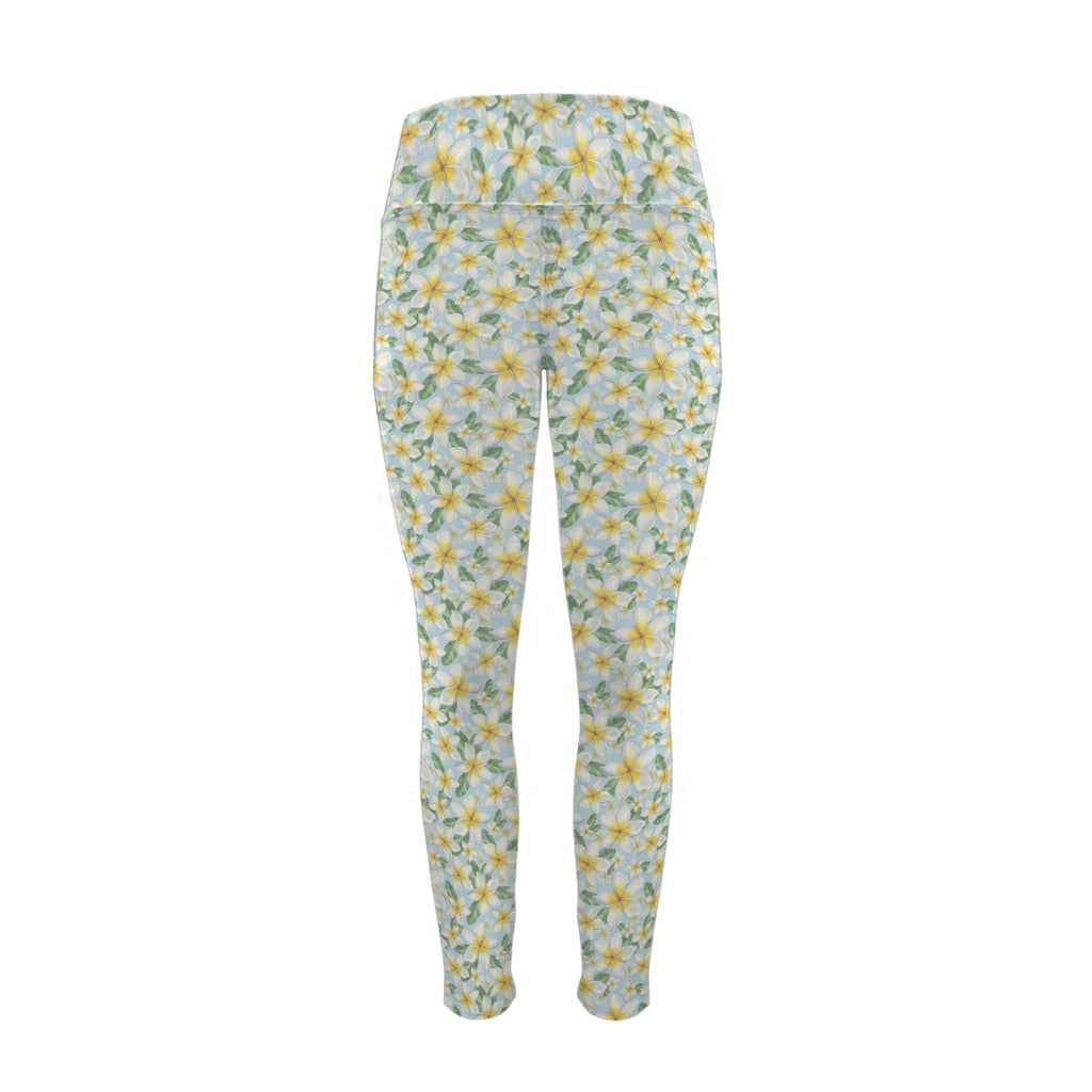Delicate Frangipani Women's High Waist Pockets Yoga Leggings Women's High Waist Pockets Yoga Leggings Plants Printed Offshore