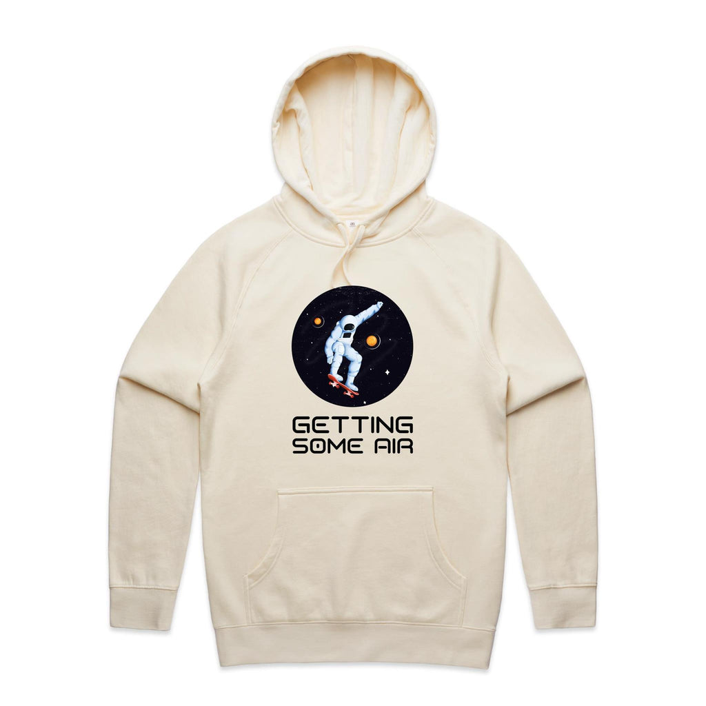 Getting Some Air, Skateboard Astronaut - Mens Hoodie Ecru Mens Hoodie Printed In Australia Space