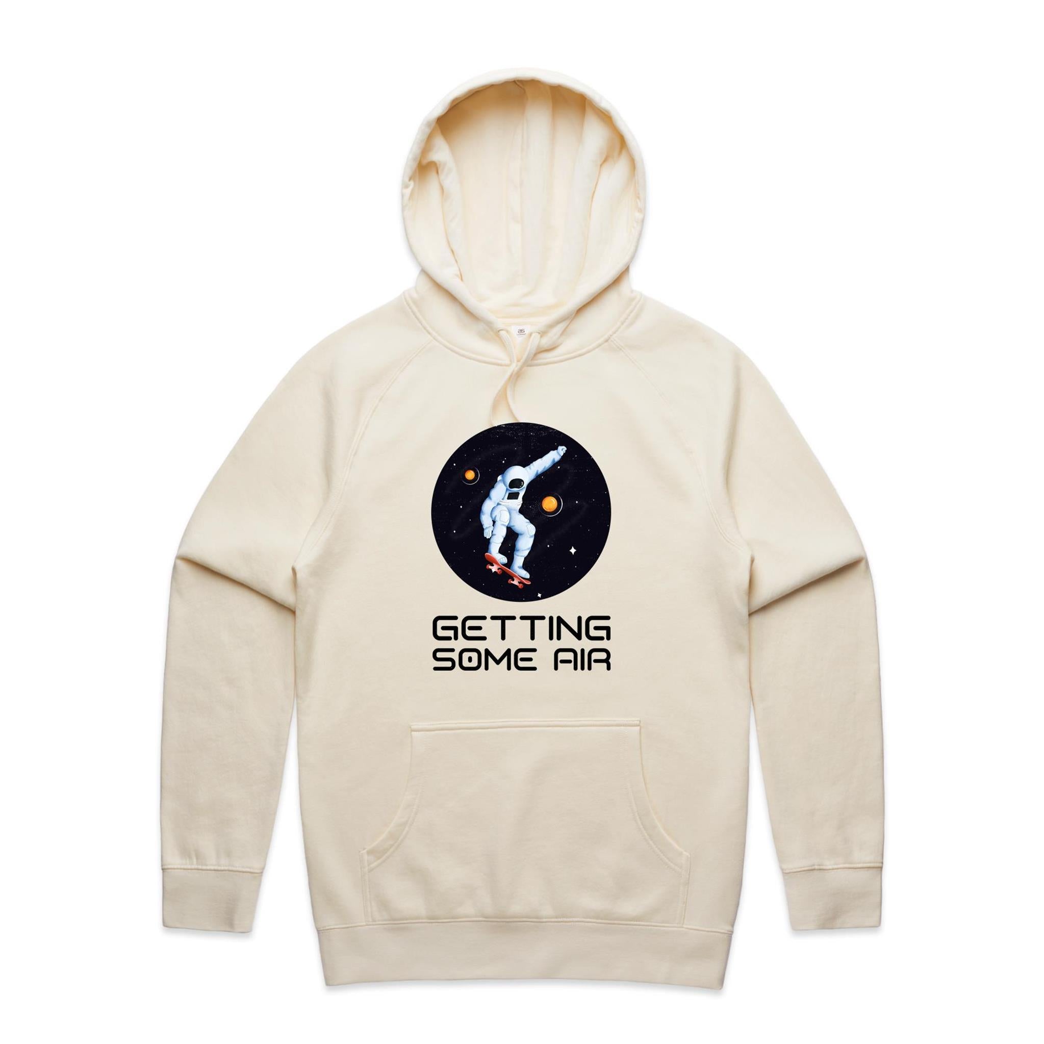 Getting Some Air, Skateboard Astronaut - Mens Hoodie Ecru Mens Hoodie Printed In Australia Space
