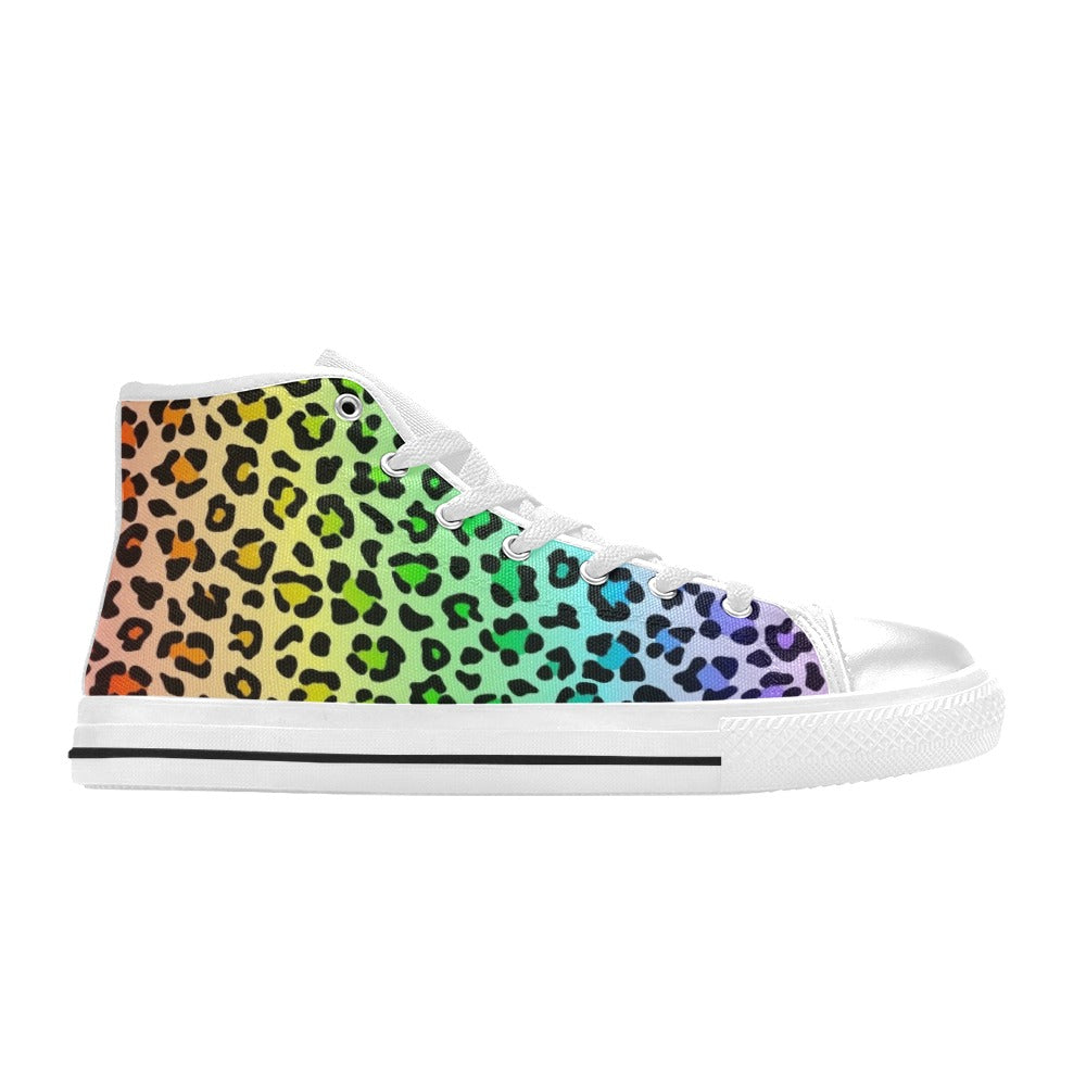 Rainbow Leopard Print - Kids' High Top Canvas Shoes Kids High Top Canvas Shoes animal Printed Offshore
