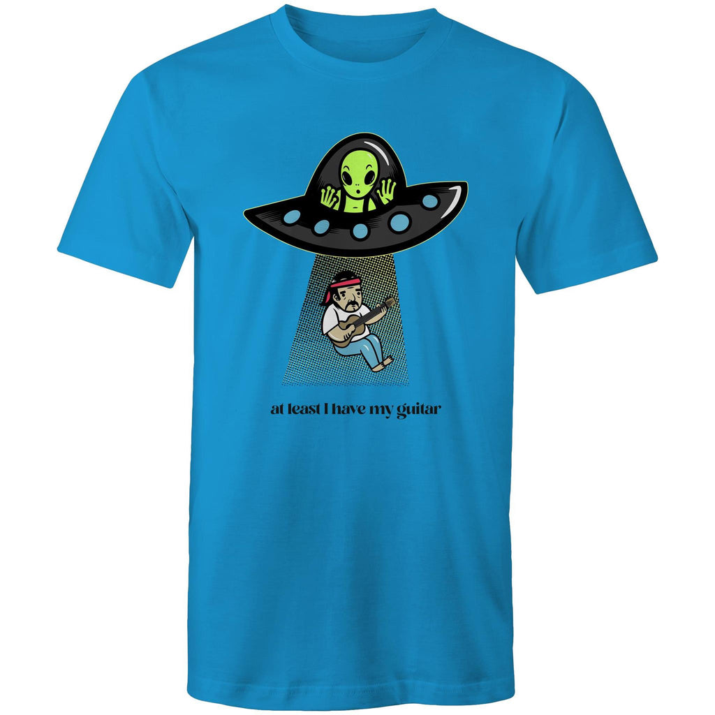 Alien Abduction, At Least I Have My Guitar - Mens T-Shirt Arctic Blue Mens T-shirt Music Printed In Australia Sci Fi