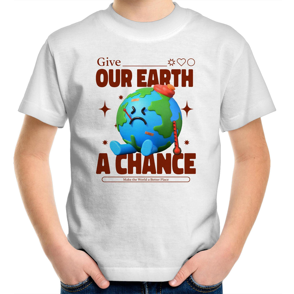 Give Our Earth A Chance - Kids Youth T-Shirt White Kids Youth T-shirt Environment Printed In Australia