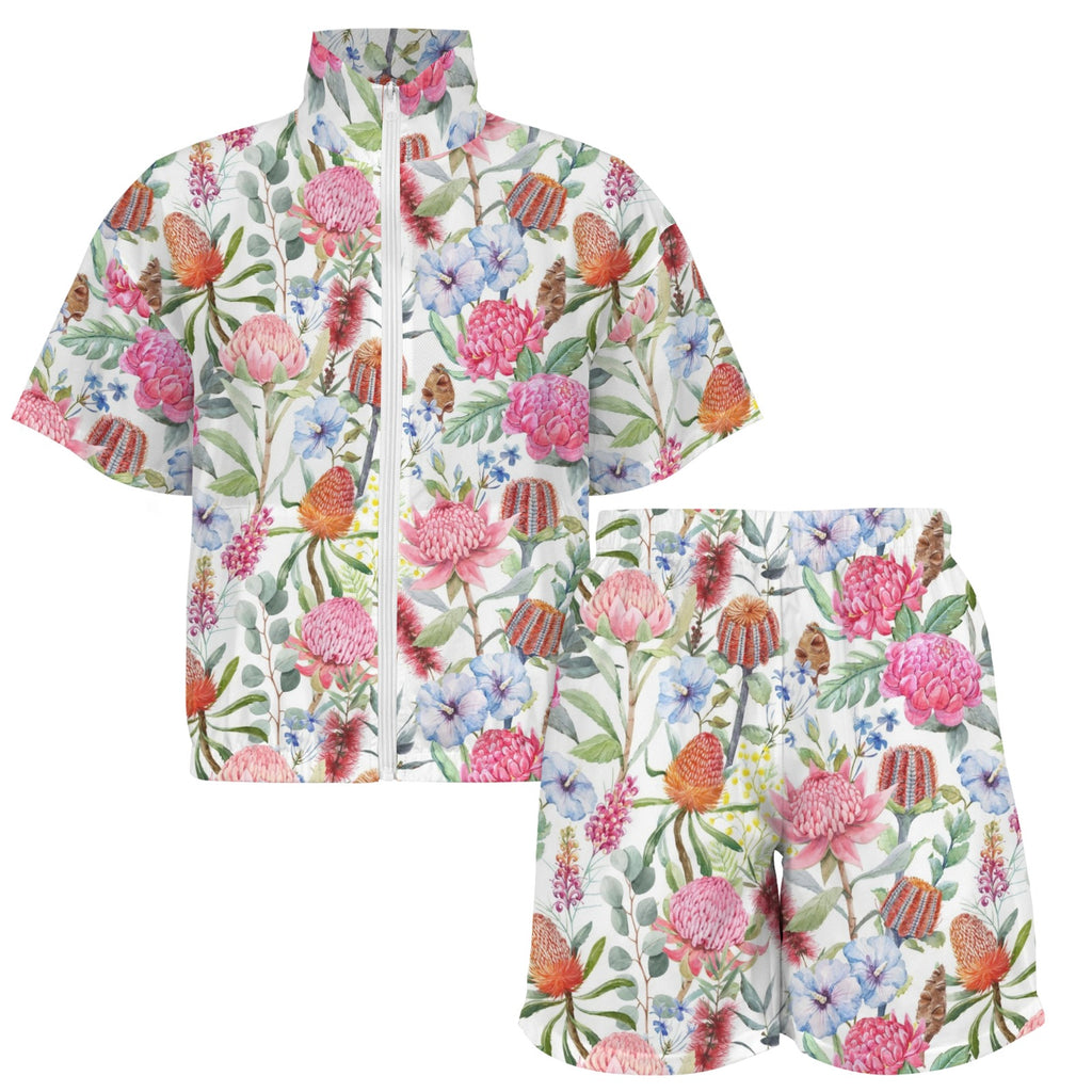 Australian Flowers Women's Windbreaker Short Set Women's Windbreaker Short Set Plants Printed Offshore