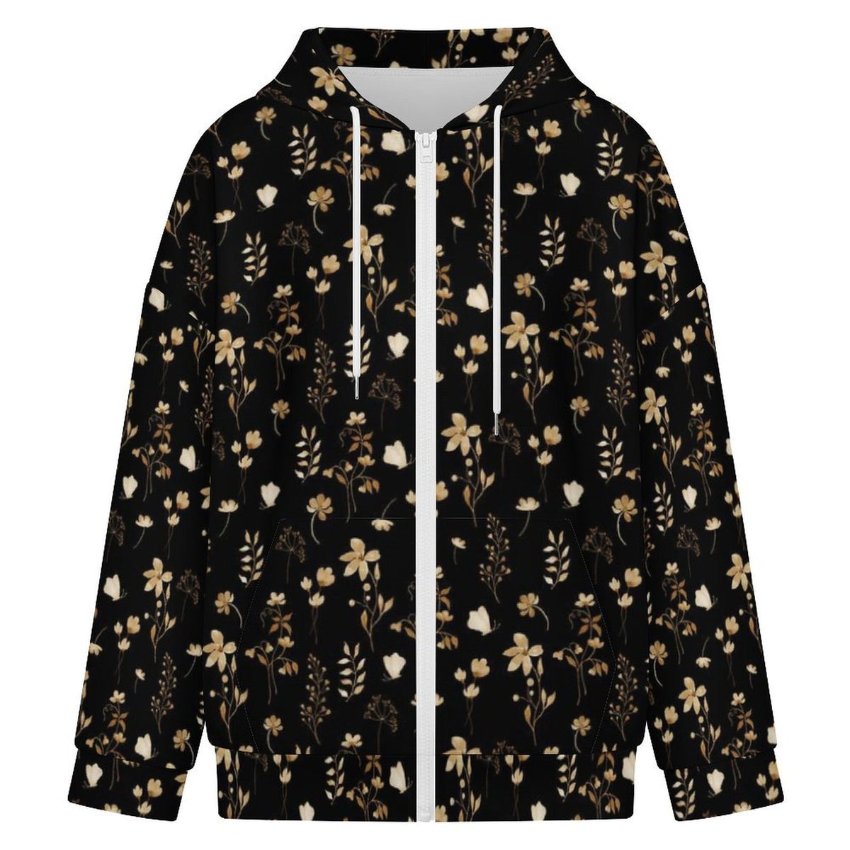 Dark Floral With Butterfly Women's Full-Zip Hoodie