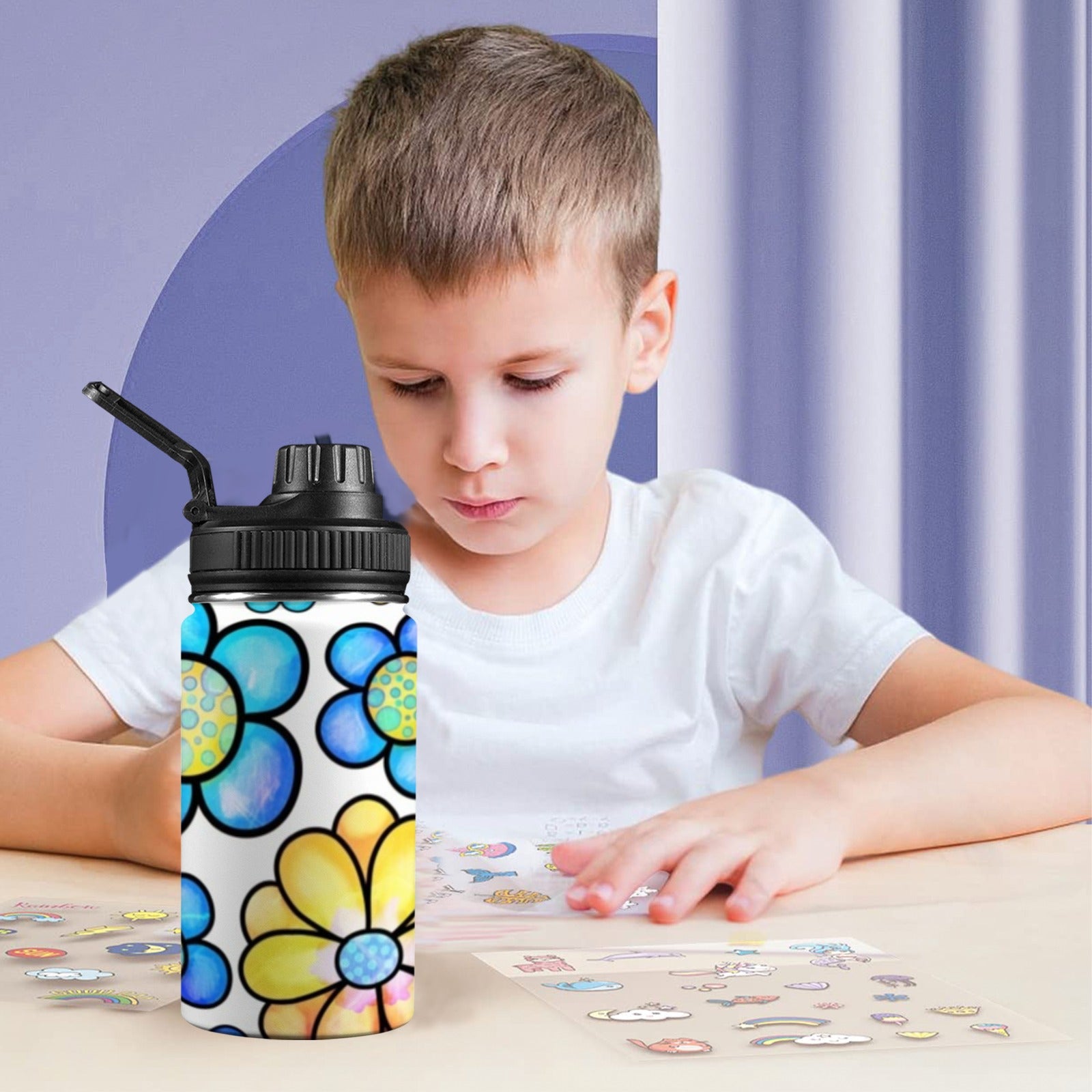 Simple Flowers - Kids Water Bottle with Chug Lid (12 oz)