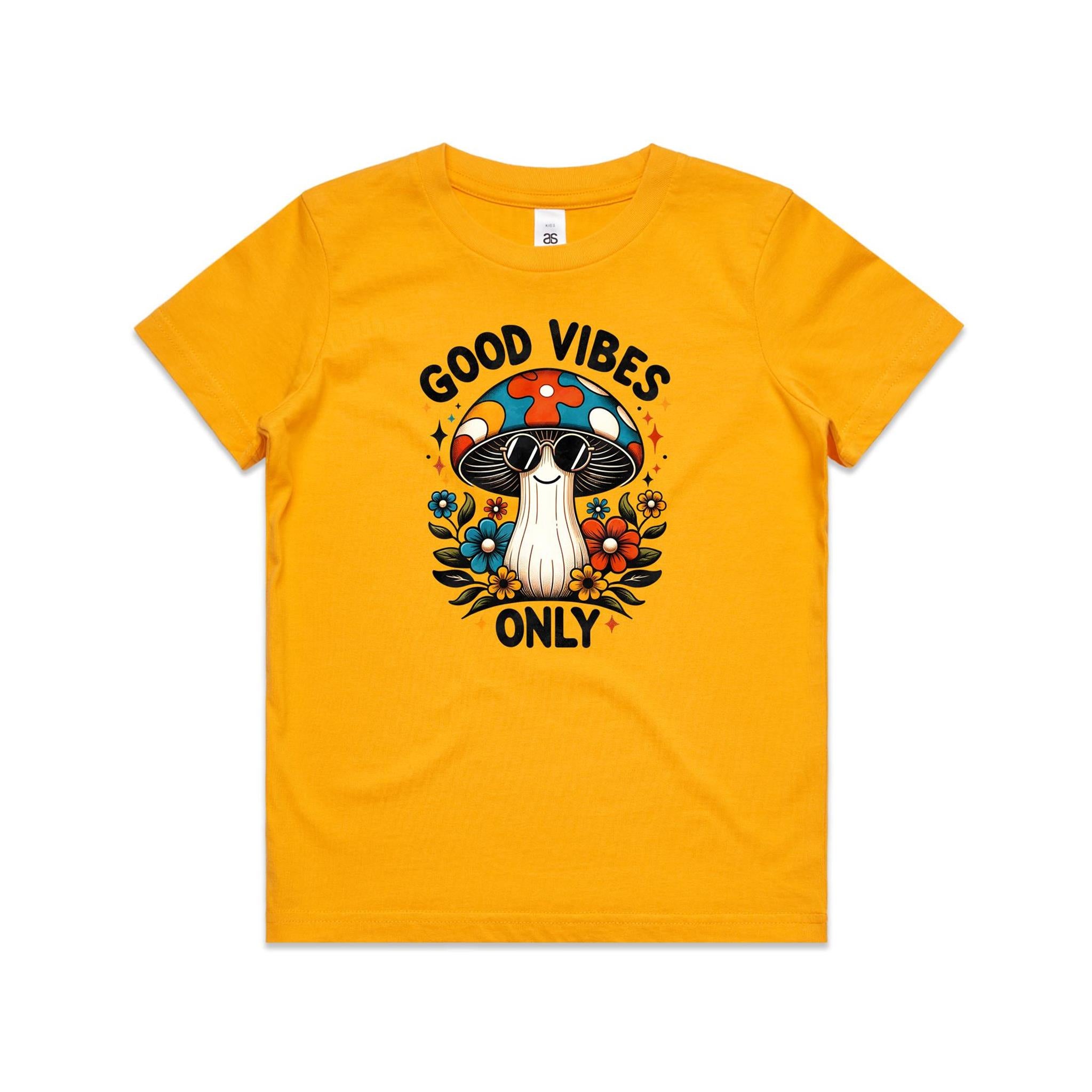 Good Vibes Only, Hippie Mushroom With Sunglasses - Kids T-shirt