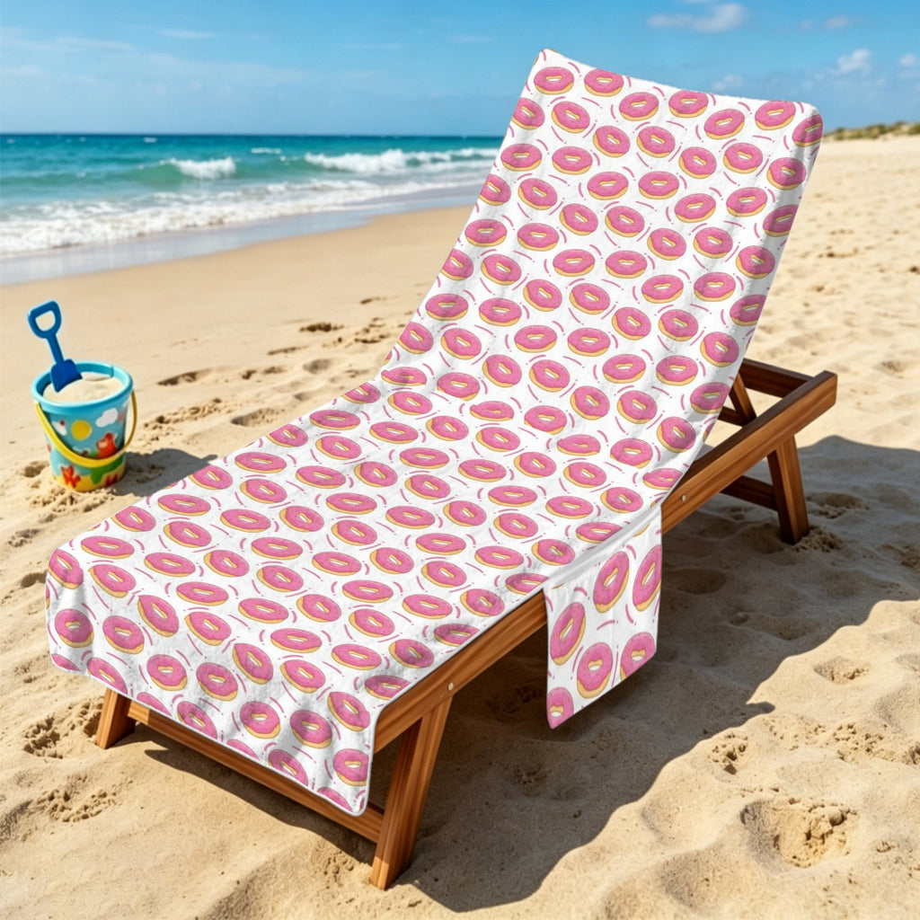 Pink Donuts Beach Chair Towel Cover with Side Pockets
