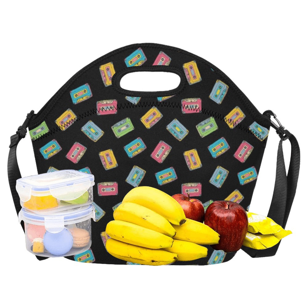Colourful Cassettes Neoprene Lunch Bag/Large (Model 1669) Neoprene Lunch Bag Music Printed Offshore Retro