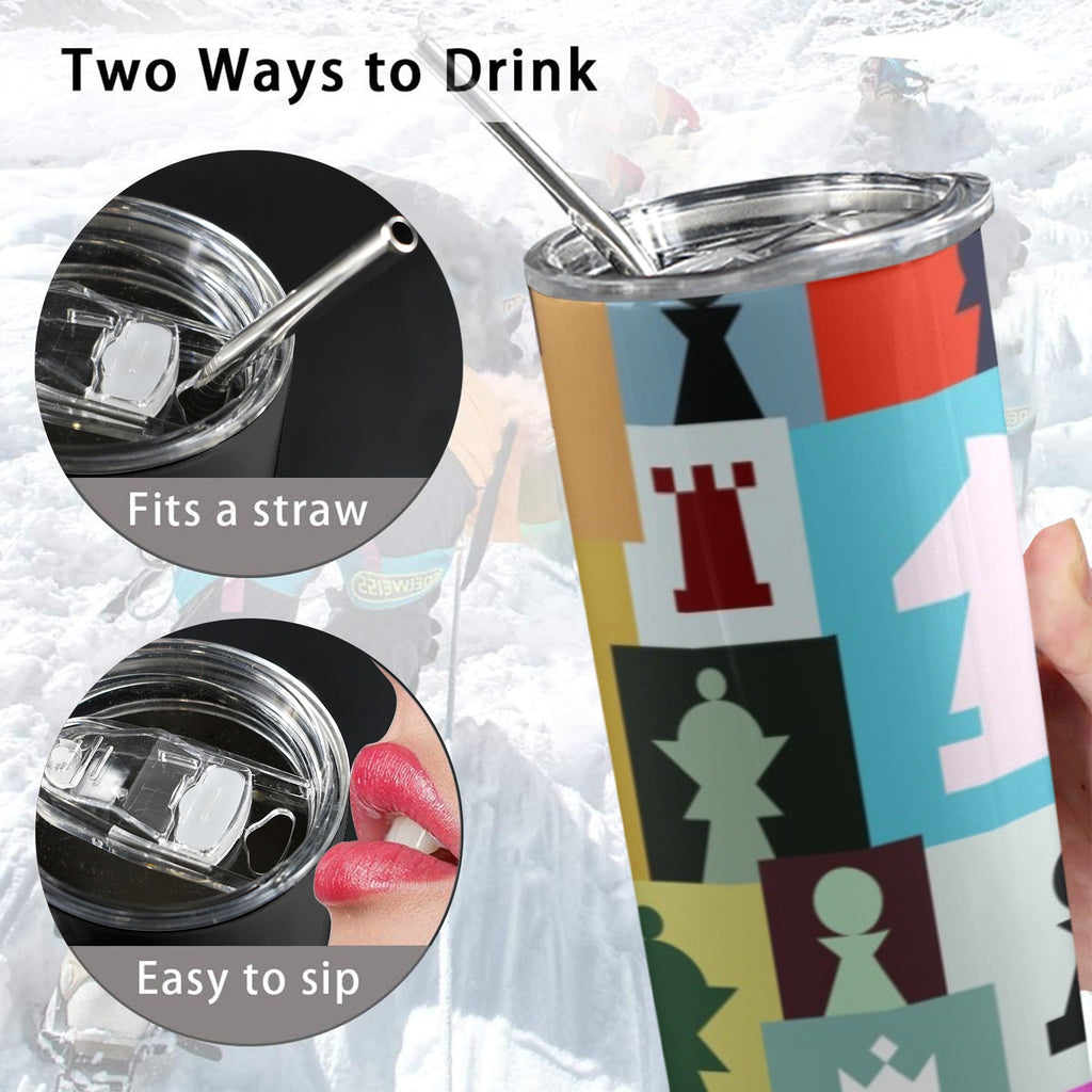 Colourful Chess - 20oz Tall Skinny Tumbler with Lid and Straw