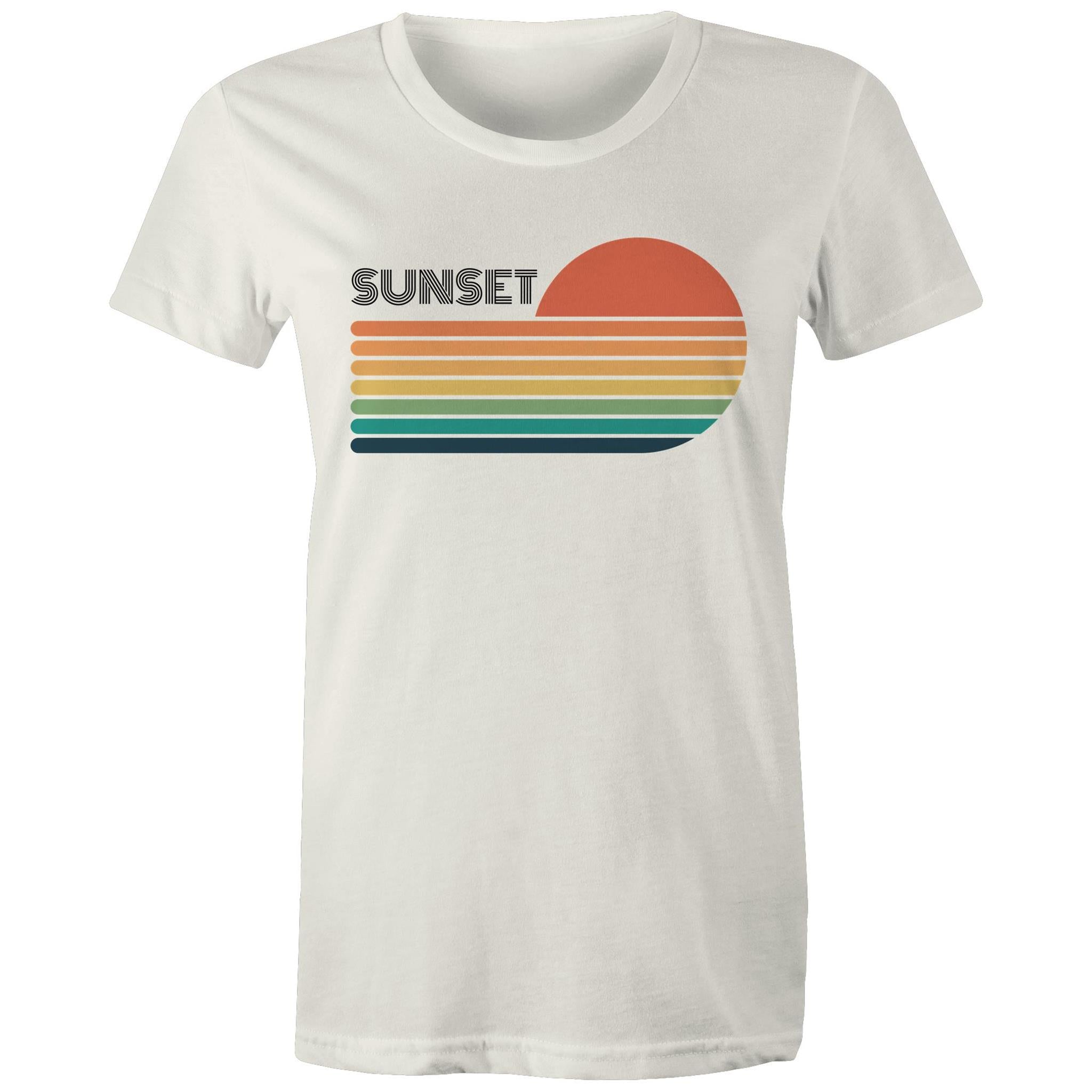 Retro Sunset - Womens T-shirt Natural Womens T-shirt Printed In Australia Retro