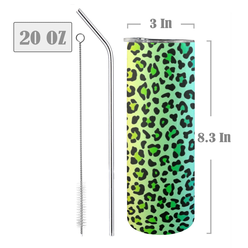 Rainbow Leopard Print - 20oz Tall Skinny Tumbler with Lid and Straw