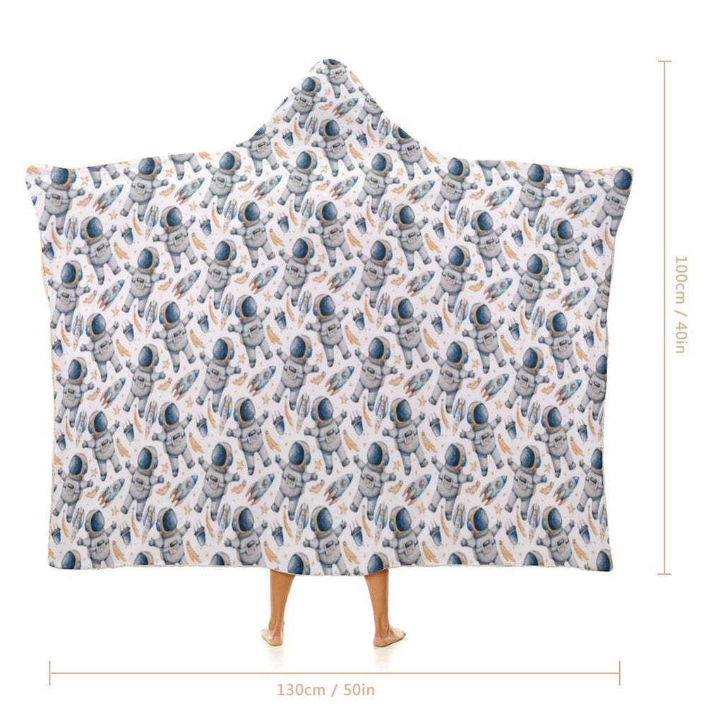 Astronauts And Rockets Kids Hooded Blanket 100cm x 130cm