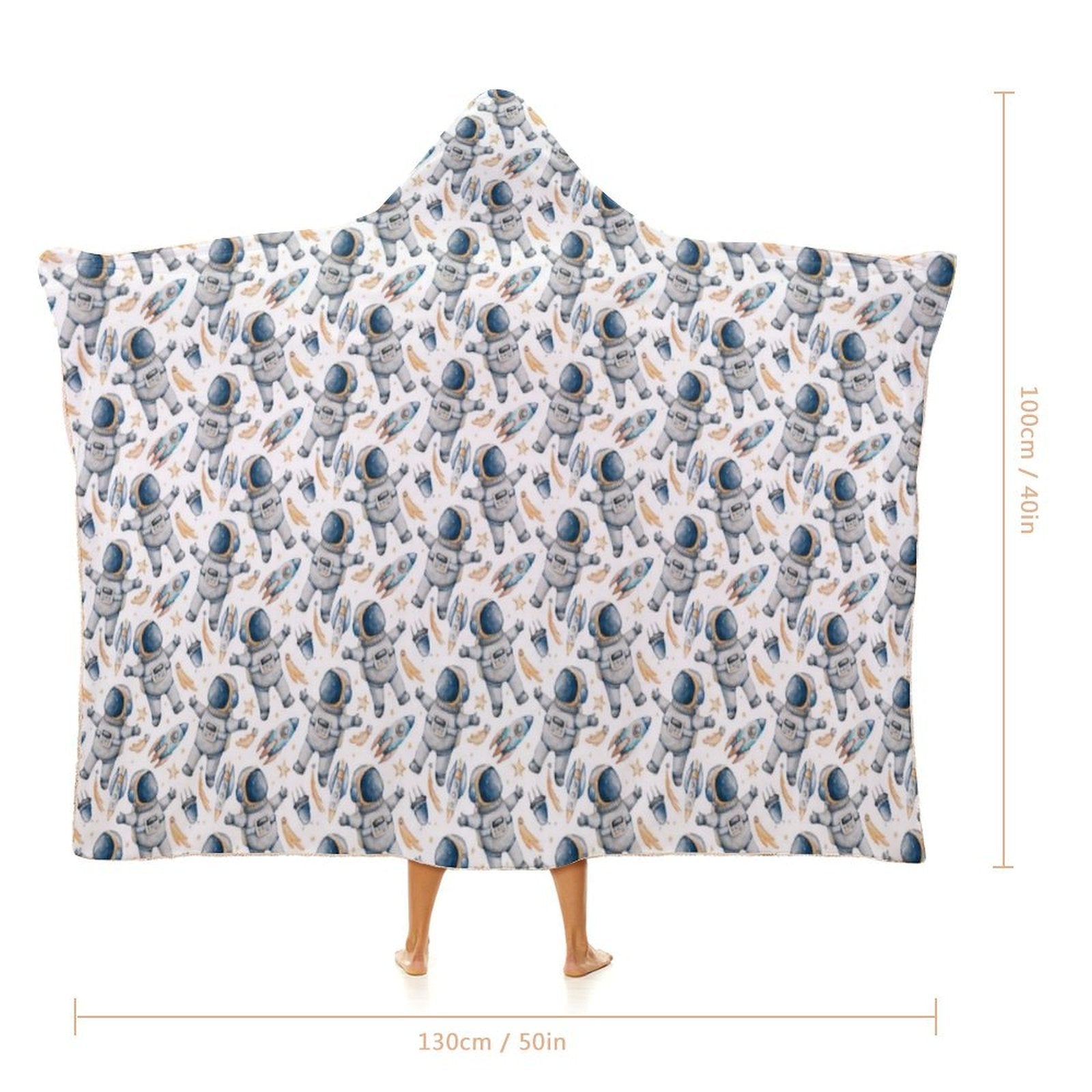 Astronauts And Rockets Kids Hooded Blanket 100cm x 130cm
