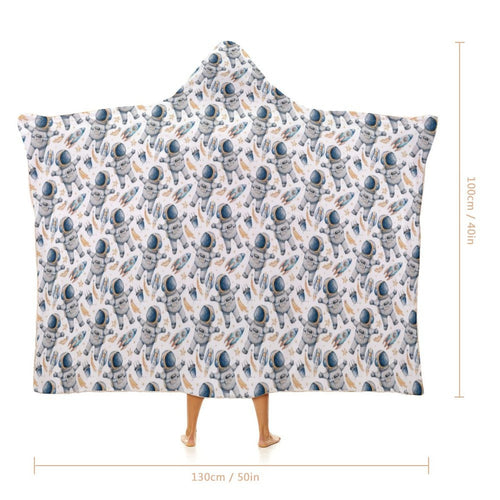 Astronauts And Rockets Kids Hooded Blanket 100cm x 130cm Kids Hooded Blanket Printed Offshore Space