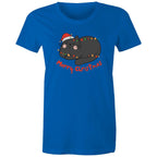 Merry Christmas Cat - Womens T-shirt Bright Royal Womens Christmas T-shirt Christmas Printed In Australia