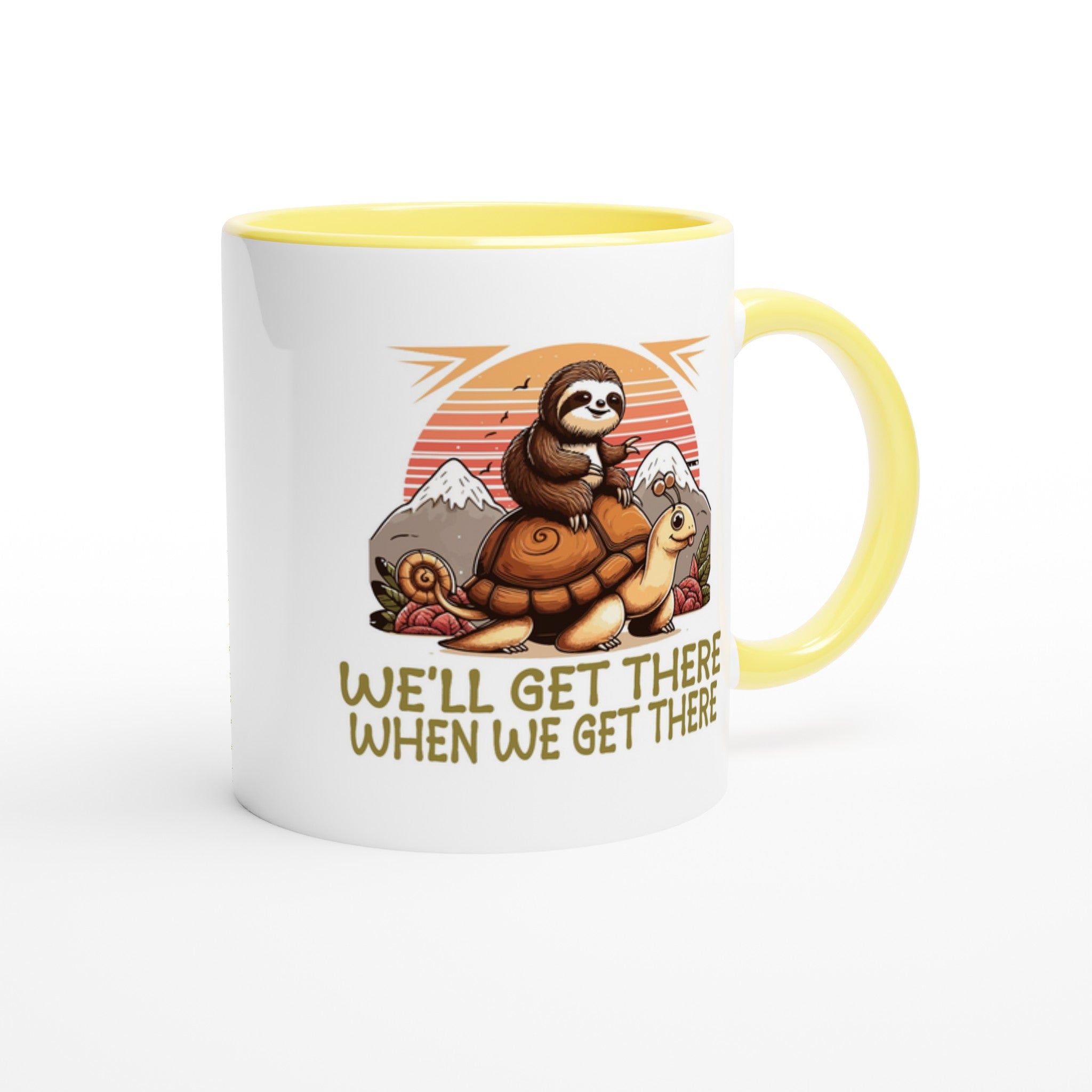 Sloth Race, We'll Get There When We Get There - White 11oz Ceramic Mug with Colour Inside Colour 11oz Mug animal Globally Fulfilled