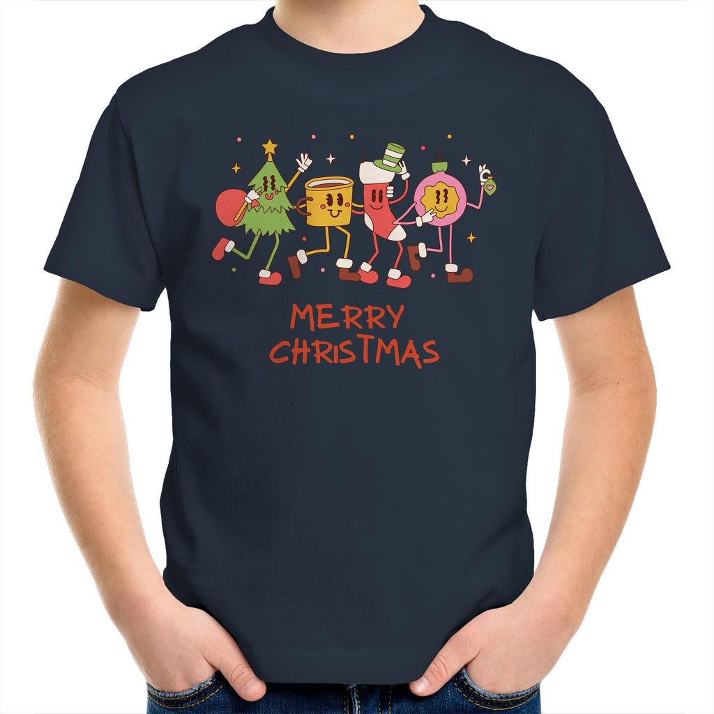 Crazy Christmas Characters - Kids Youth T-Shirt Navy Kids Christmas T-shirt Christmas Printed In Australia